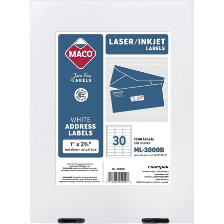 MACO Label, Lsr, 1X2-5/8, We Pk MACML3000B
